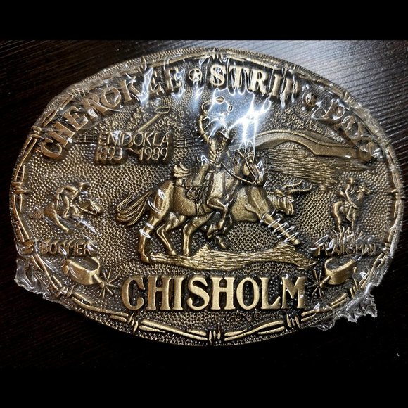 Rare 1989 Solid Brass Cherokee Strip Belt Buckle "Chisholm" Numbered: 104 - Picture 1 of 2
